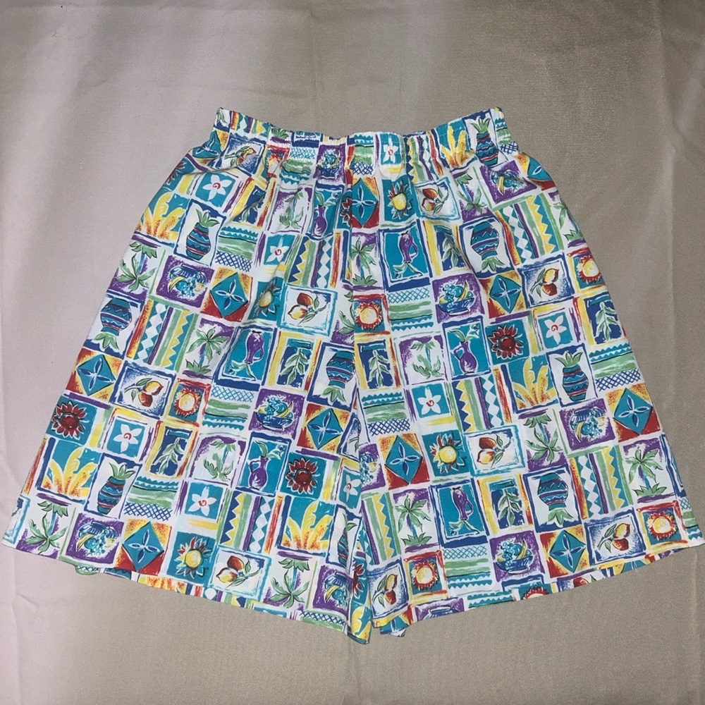 80s Floral Patchwork Colorful Patterned Bermuda S… - image 2